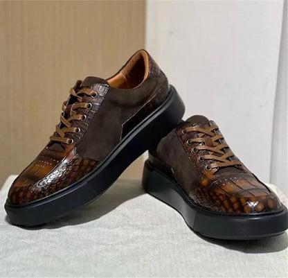 Authentic Exotic Crocodile Skin Hand Painted Men's Soft Board Shoes Genuine Real Alligator Leather Male Lace-up Patchwork Flats