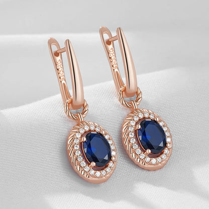 Kinel Hot Shiny Blue Natural Zircon Dangle Earrings for Women Fashion 585 Rose Gold Color Party High Quality Daily Fine...
