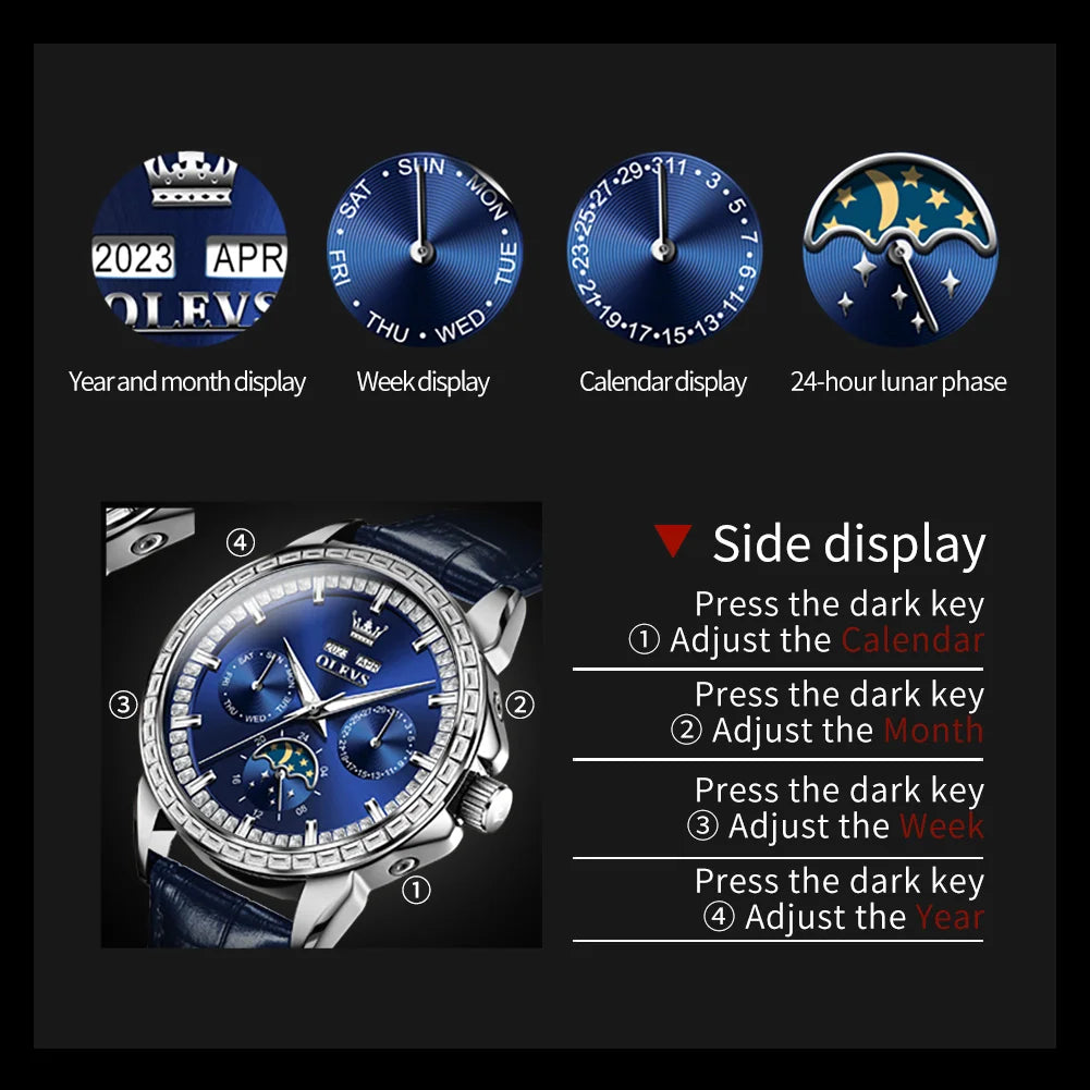 OLEVS 6695 Luxury Man Watch Original Brand Diamond Bezel Moon Phase Waterproof Glow Automatic Mechanical Wrist Watches...
