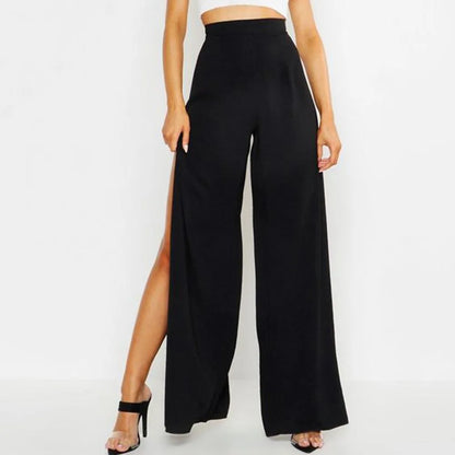 Sexy Women's Pants Side Split High Waist Yoga Wide Leg Party Club Solid Black Baggy Trousers Pants Woman Clothing