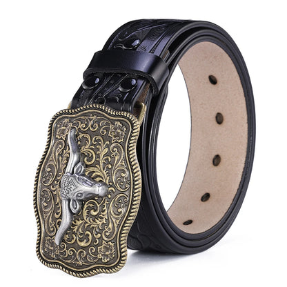 Western Belt Men Genuine Leather Belts for Men Women Cowboy Cowgirl Big Letters Buckle Gold Male Belts Long Black Brown Quality