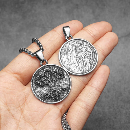 Retro Tree of Life Carving Men Necklaces Pendant Stainless Steel Jewelry For Male Women Punk Hip Hop Accessories Gifts Wholesale