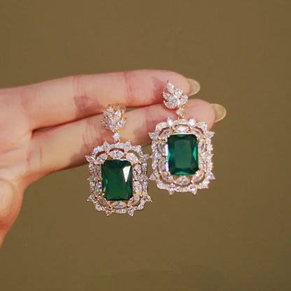 Fashionable Banquet Elegant Emerald Cubic Zirconia Earrings, High-end Inlaid Wedding Style Swaying Jewelry Accessories |...