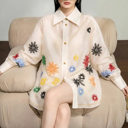 Vintage Women's Blouses Casual Embroidered Shirts Fashion Loose Spring/Summer Clothing Long-sleeved Floral Women Top |...