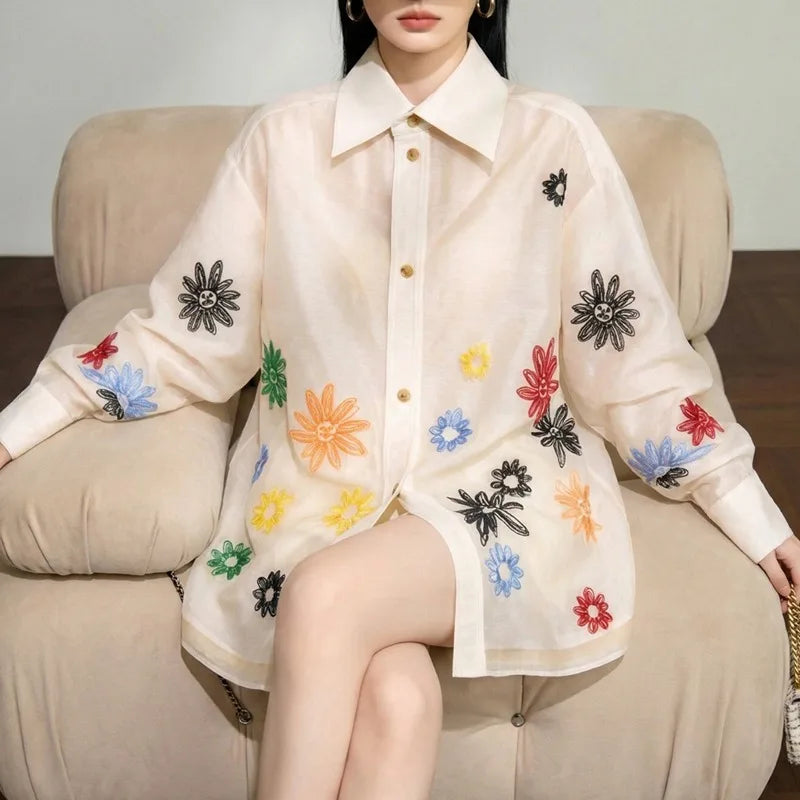 Vintage Women's Blouses Casual Embroidered Shirts Fashion Loose Spring/Summer Clothing Long-sleeved Floral Women Top |...
