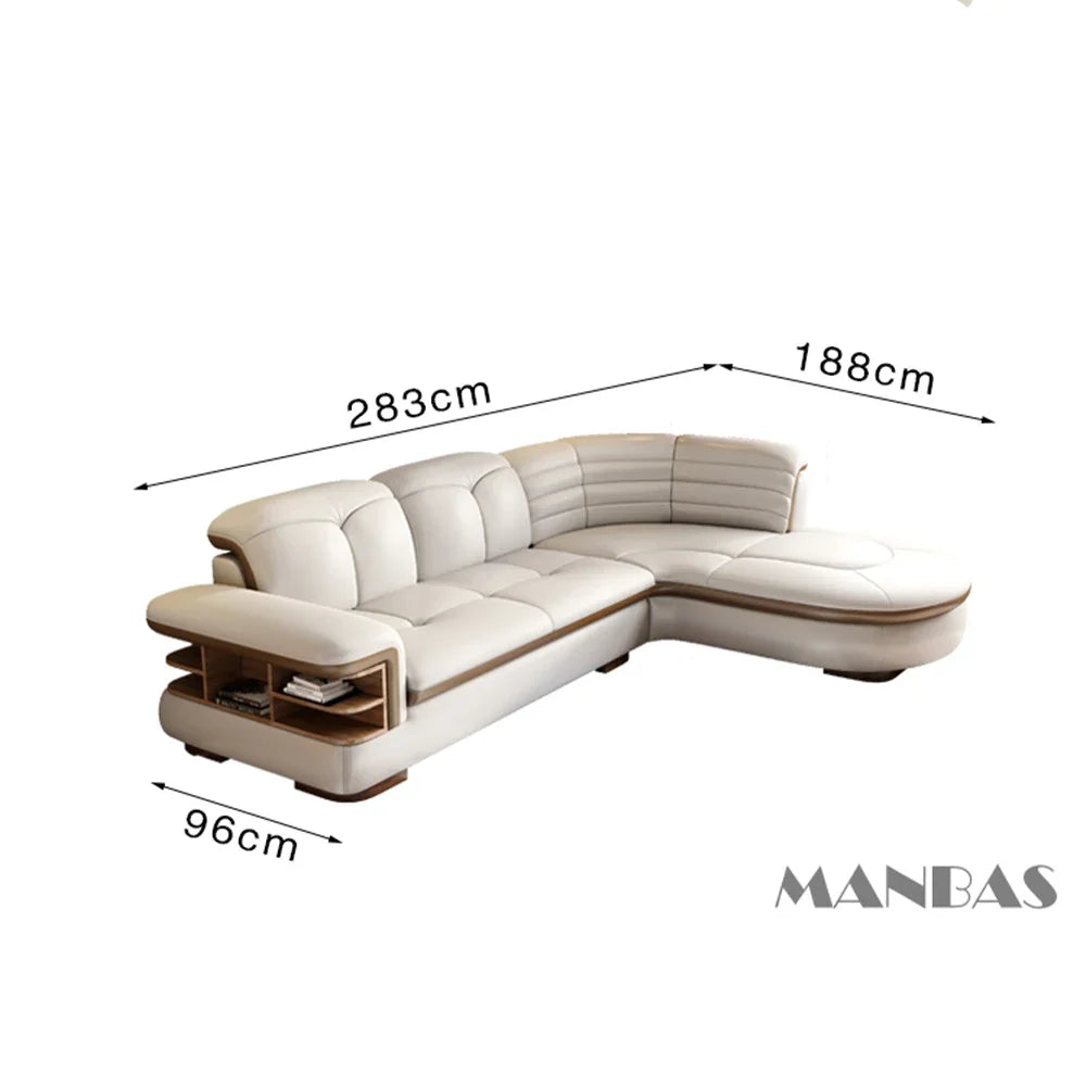 Luxury L-Shaped Genuine Leather Sectional Sofa Sets with USB, Bluetooth Speaker - Linlamlim Living Room Italian Leather Couches - Kimlud