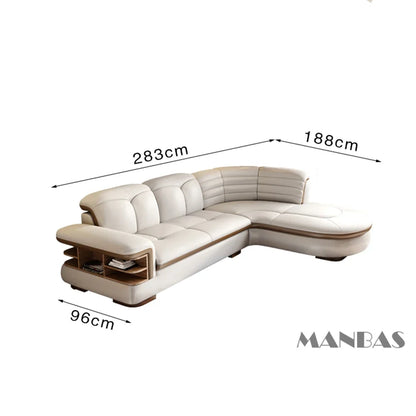 Luxury L-Shaped Genuine Leather Sectional Sofa Sets with USB, Bluetooth Speaker - Linlamlim Living Room Italian Leather Couches - Kimlud