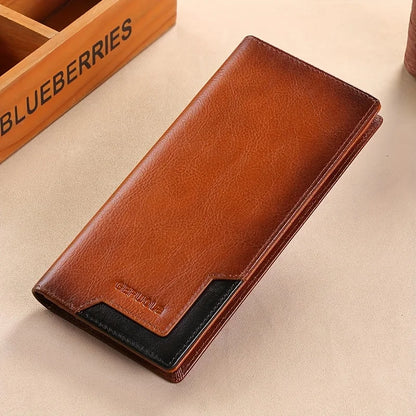 Wallet Men's Genuine Leather New Wallet Long Card Bag Storage Silver Foreskin Clip Hand-Held Bag Gift | Kimlud Mid Range...
