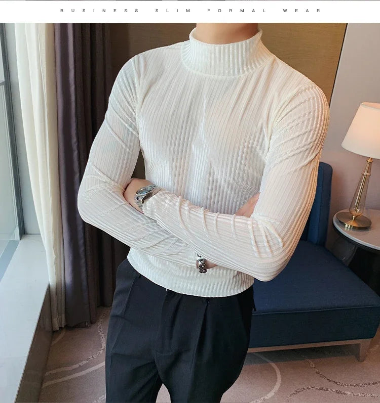 New Gold Velvet T Shirt Men Clothing Fashion Trend Male Luxury Prom Party Long-sleeved Striped Pullover Tops Homme - Kimlud