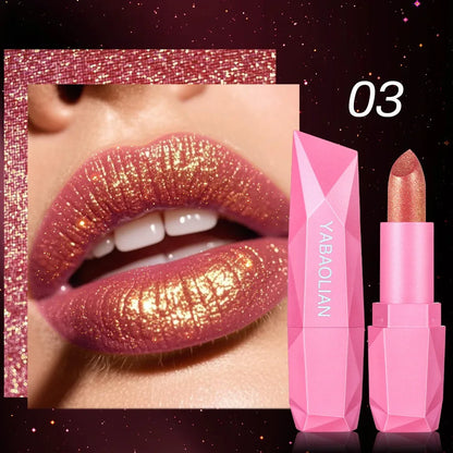 Gold Sparkling Brown Metallic Glitter Lipstick Long-Lasting Waterproof Non-Fade Shimmer Glitter Pearl Sexy Nude Lip...