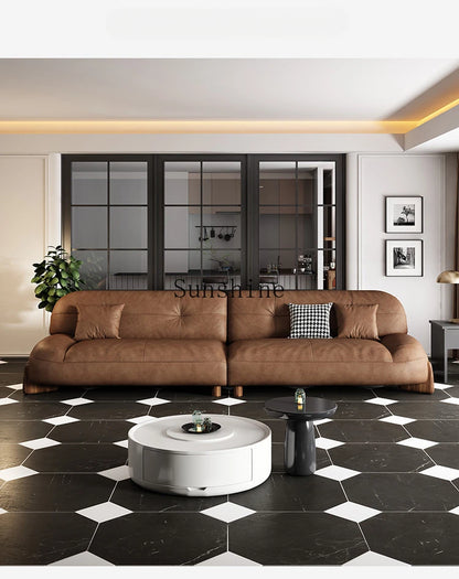 American leather small apartment straight row furniture Italian simple retro oil wax leather sofa | Kimlud Luxury Sofa