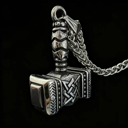 HNSP 316L Stainless Steel Norse Mythology Mjolnir Odin Rune Thor Hammer Pendant Necklace For Men Gift Viking Jewelry Accessories