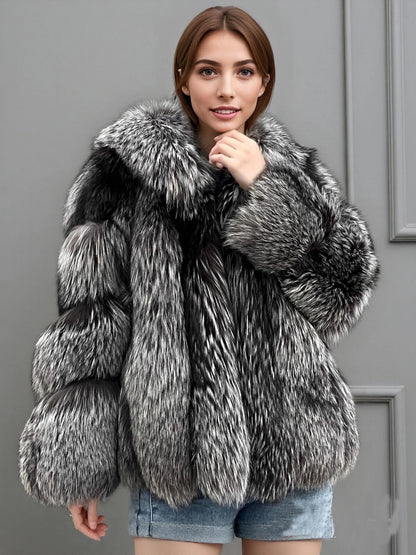 Finnish Imported Silver Fox Mid-Length Waist Coat Winter High-End King Leather Jacket 2025 New Style