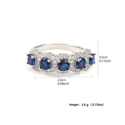 ZAKOLClassic Blue Cubic Zirconia Round Copper Rings For Women Girls Silver Color Metal Crystal Fingers Accessories Jewelry Gifts