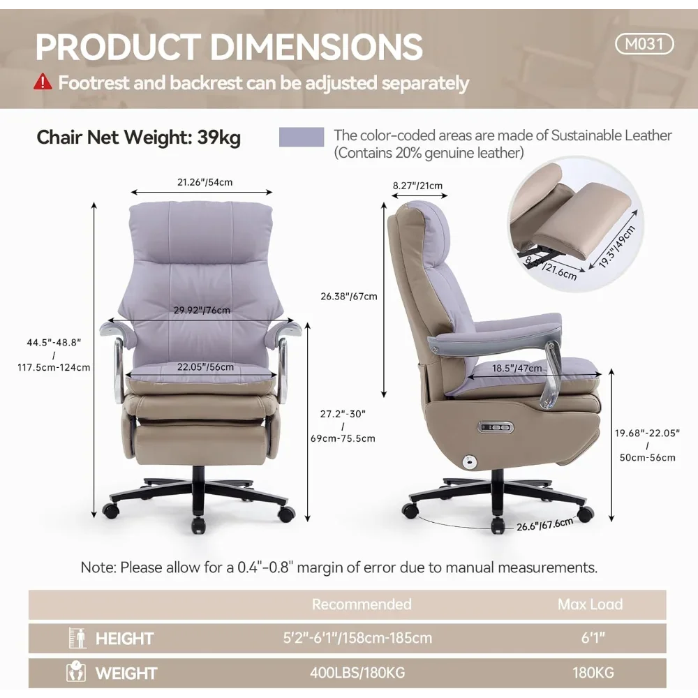Ergonomic Executive Office Chair with Footrest Sustainable Leather Electric Reclining Massage Home Desk Chair