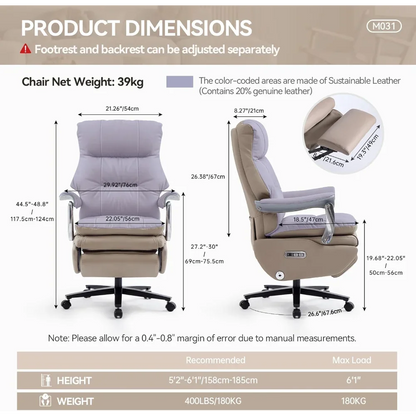 Ergonomic Executive Office Chair with Footrest Sustainable Leather Electric Reclining Massage Home Desk Chair