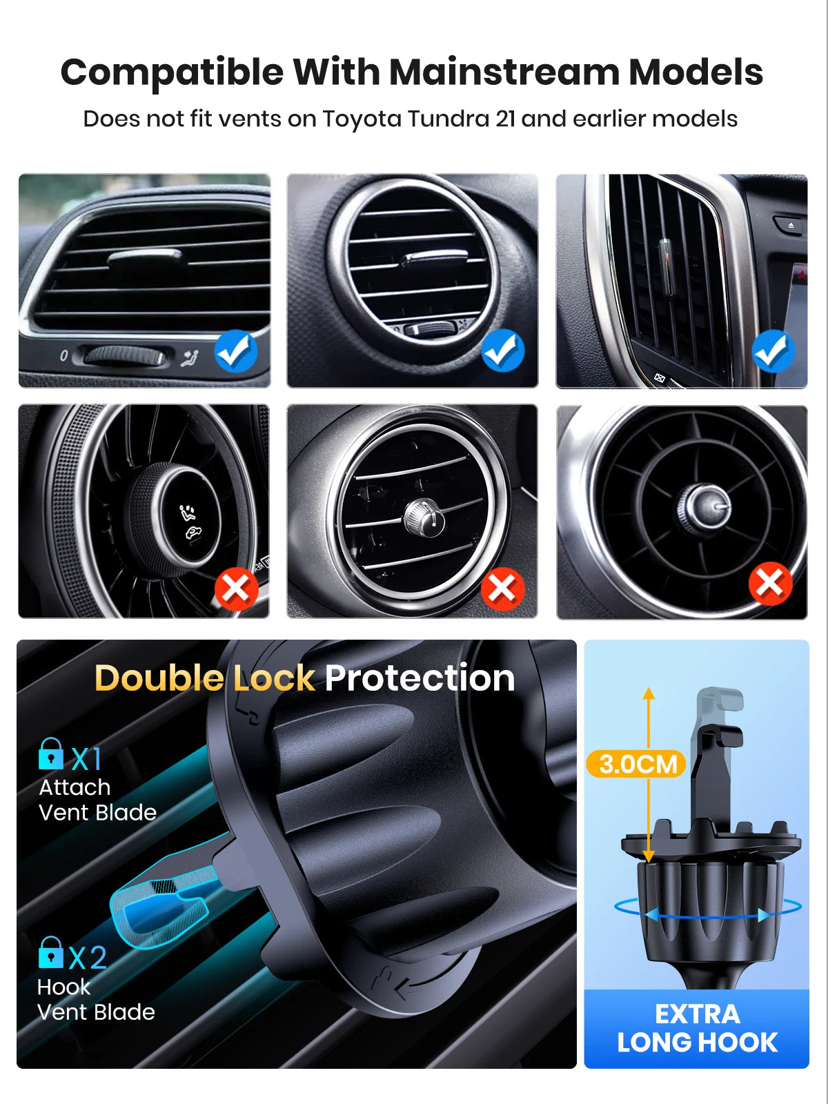 TOPK D36-G Universal Car Phone Holder with Hook Clip Air Vent Car Mount 360° Rotation Universal Mobile Phone Mount for...