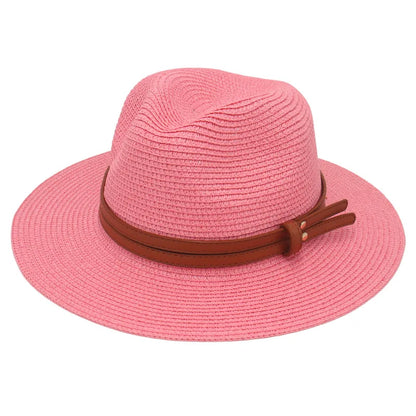 Summer Straw Sun Hat Panama Hats Grass Knitted Gift Hat Breathable Leisure Jazz Hat European American Style Straw Hat Beach Caps - Kimlud