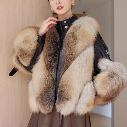 Autumn Winter New Real Fox Fur Jacket Women's Overcoat Fashion Loose Short Motorcycle Clothes Warm Parka Coat
