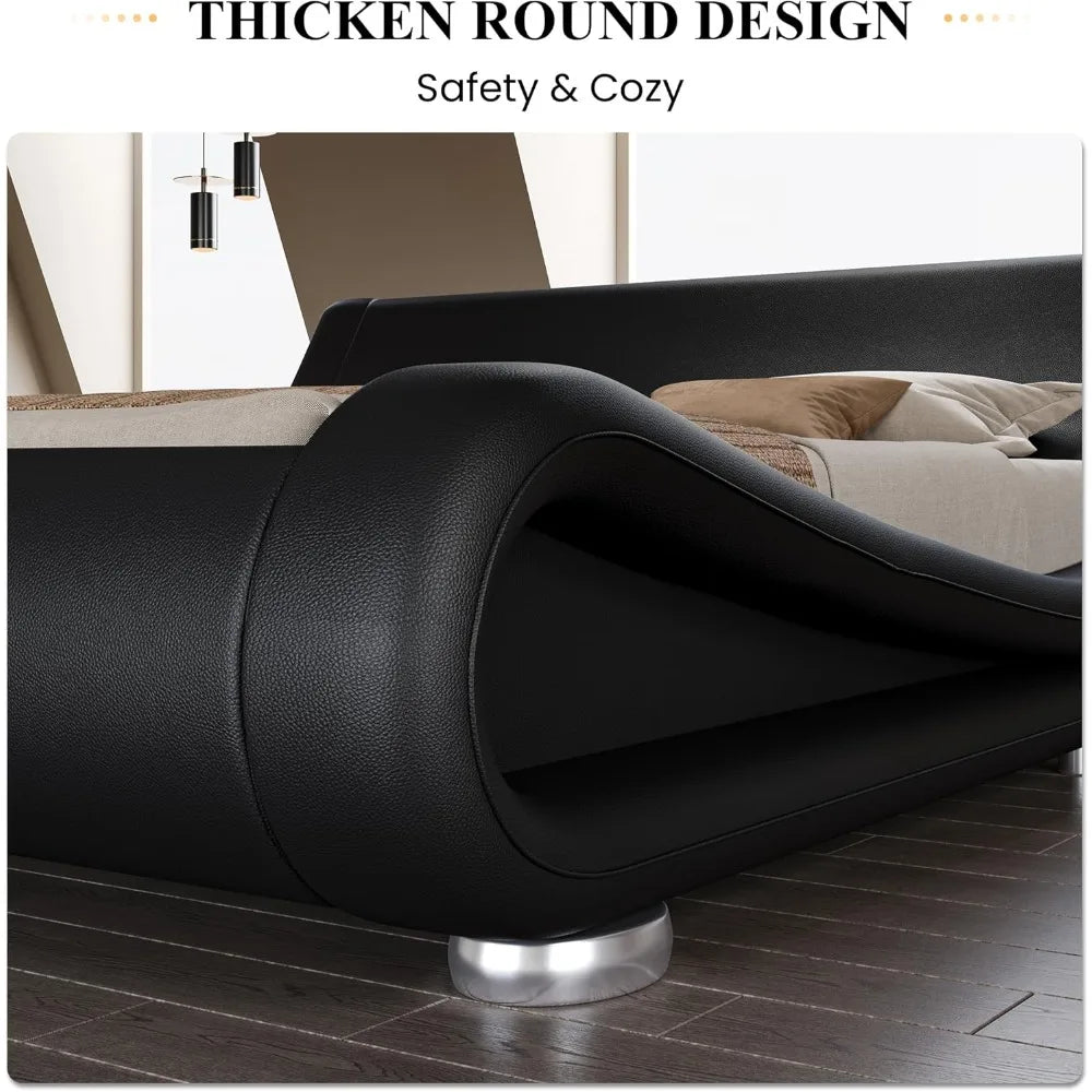 Queen Size Bed Frame with Faux Leather Ergonomics Headboard, No Box Spring Needed & Easy Assembly, Queen Size Bed Frame