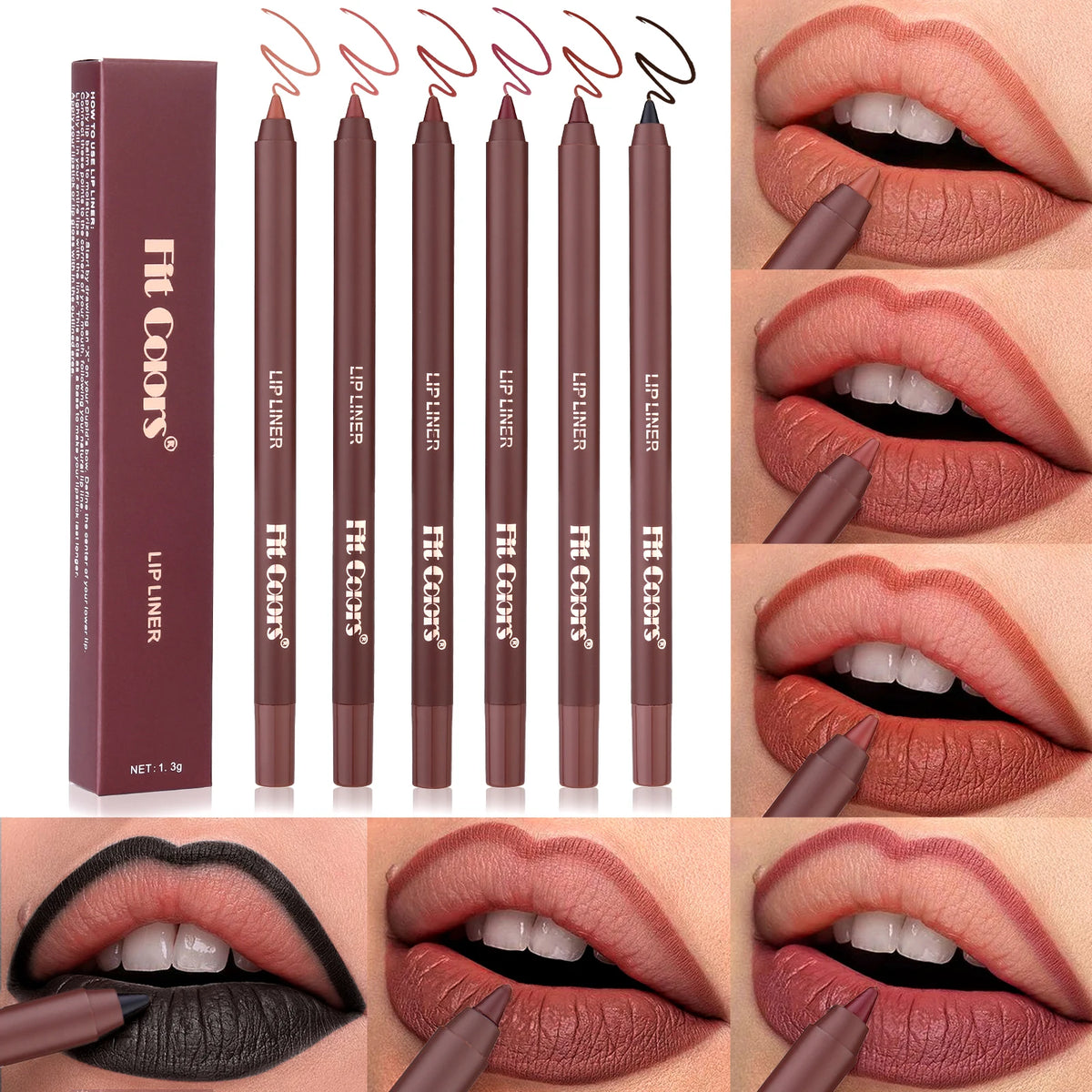 6Colors Waterproof Fadeless Matte Brown Lipstick Lipliner Pen Lips Contour Filling Pen Black Lipliner Makes Its Mouth Look Plump