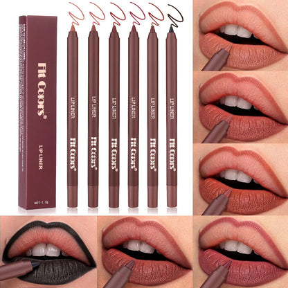 6Colors Waterproof Fadeless Matte Brown Lipstick Lipliner Pen Lips Contour Filling Pen Black Lipliner Makes Its Mouth Look Plump
