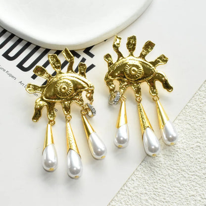 Vintage Ethnic Metal Alloy Gold-Plated Eyes Dangle Earrings For Women Jewelry Fashion Show Statement Earrings...