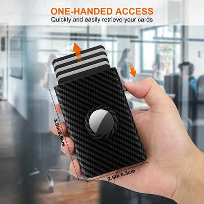 Customized Name Men's Card Holder High Quality Carbon Fiber Wallet RFID Blocking Pop-up Card Purse with Air Tag Positioning Slot