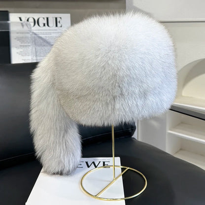 Winter Women Fashion Real Fur Hat Natural Fox Fur Hats Headgear Russian Outdoor Cap Ladies Thicken Warm Fur Caps
