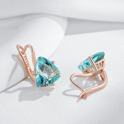 Kinel Hot Simple Green Natural Zircon Dangle Earrings for Women Luxury 585 Rose Gold Color Ethnic Bride Wedding Jewelry...