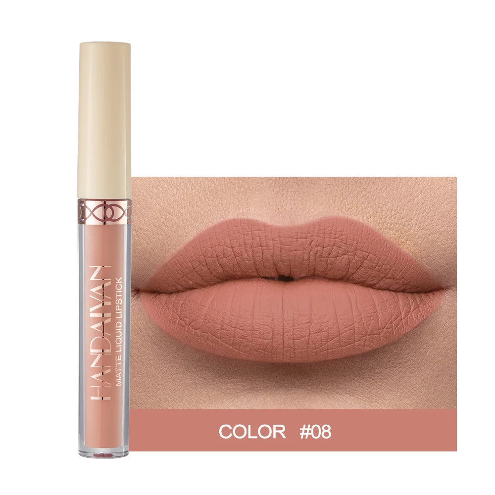 Handaiyan 12 Colors Matte Dark Purple Lip Gloss Longlasting Red Nude Nude Liquid Lipsticks Non-stick Cup Lip Tint Makeup Pigment