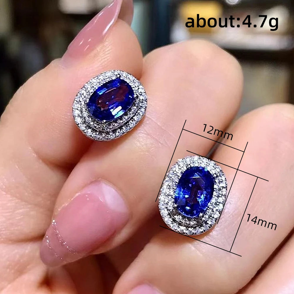 Huitan Gorgeous Blue Cubic Zircon Stud Earrings Temperament Oval Shaped CZ Earrings Wedding Engagement Fashion Jewelry...