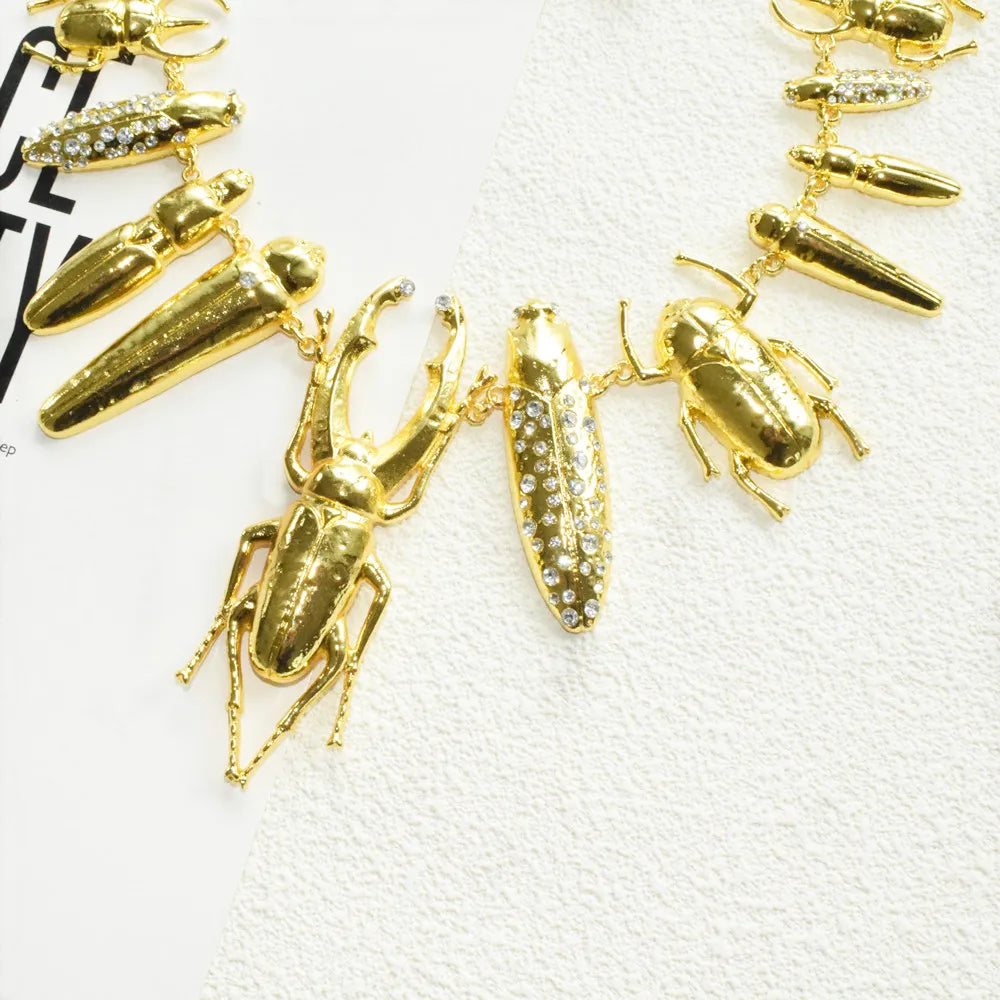 Exaggerated Women's Chunky Choker Alloy Bug Insect Charms Necklace Fashion Brand Statement Jewelry Boutique Chain...
