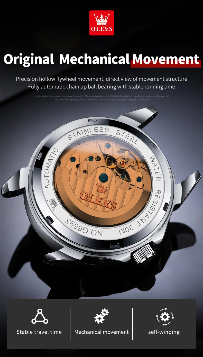 OLEVS 6695 Luxury Man Watch Original Brand Diamond Bezel Moon Phase Waterproof Glow Automatic Mechanical Wrist Watches...