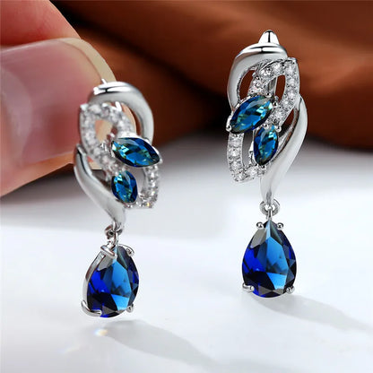 Luxury Female Blue Rainbow Stone Earring Silver Color Clip Earrings For Women Charm Crystal Zircon Wedding Jewelry |...