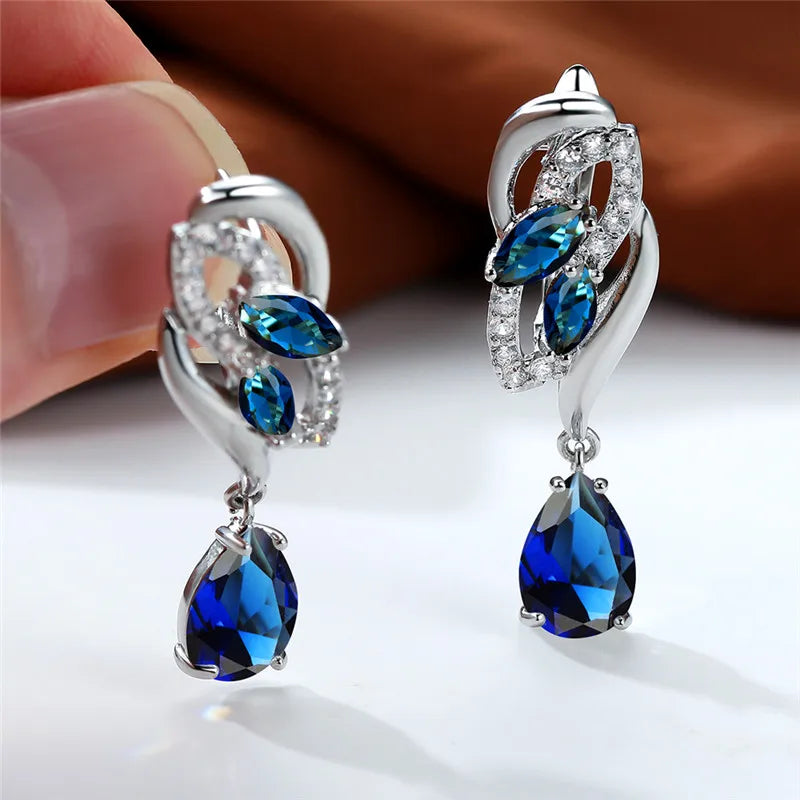 Luxury Female Blue Rainbow Stone Earring Silver Color Clip Earrings For Women Charm Crystal Zircon Wedding Jewelry |...