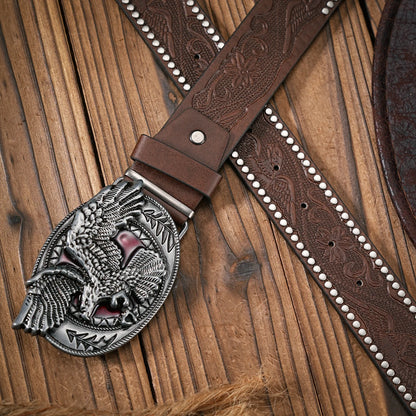 Men - Women - Western Denim - pu leather - Belt - Vintage jeans with needle buckle brown belt | Kimlud Mid Range Pants