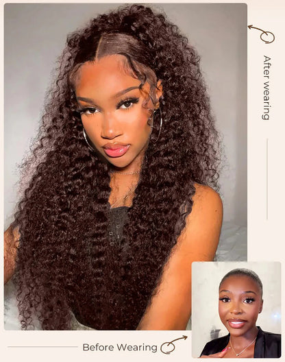 Chocolate Brown Deep Wave Glueless Wigs Human Hair Ready To Wear Pre-Cut Lace Wig 5x5 Wear Go Glueless Human Hair Wigs...