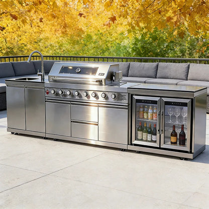 Sturdy 304 Stainless Steel Outdoor Kitchen Cabinet With Grill Cooktop Sink Fridge Rolling Movable On Wheels For Backyard Patio G - Kimlud