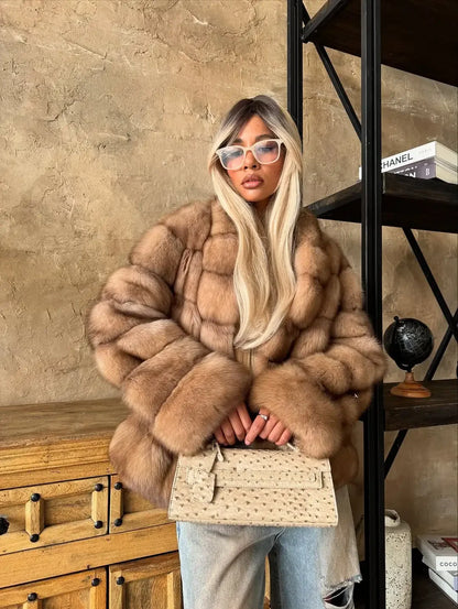 Fashion Patchwork Faux Fur Coat Women Casual Full Sleeve Lapel Loose Long Staple Plush Jacket 2025 New Winter Street Wear New