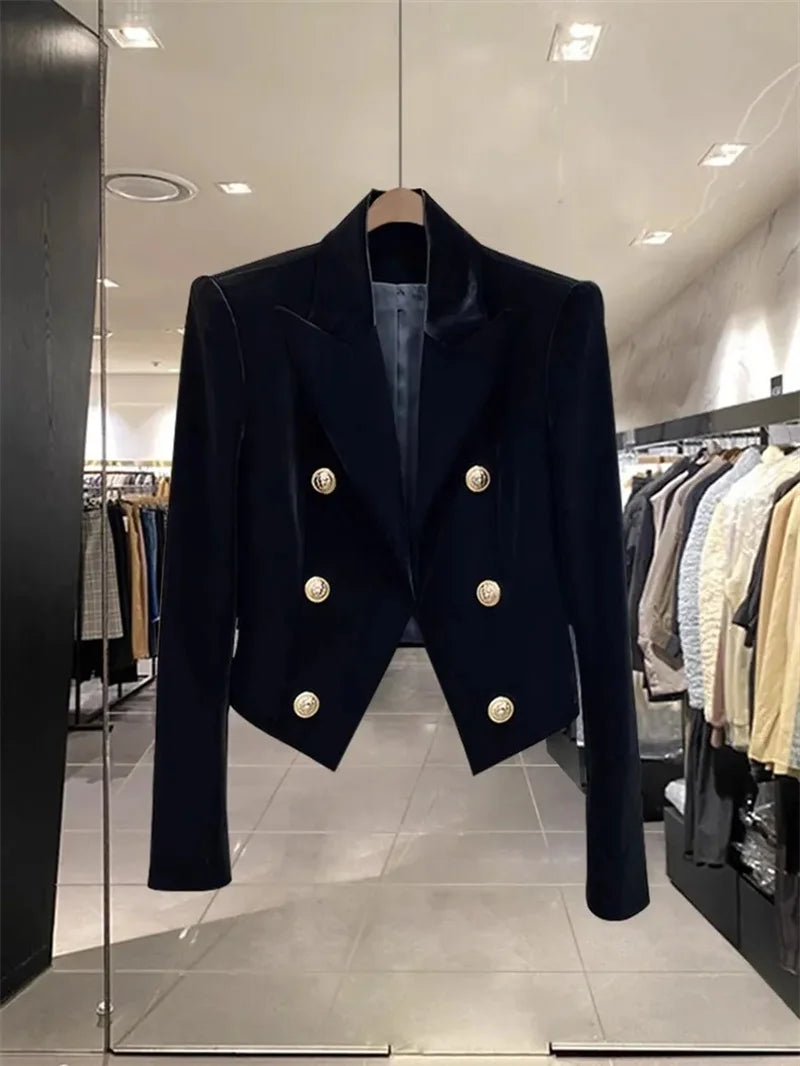 2025 New Velvet Double Breasted Shirt With A Slimming And Versatile Style Suitable For Short Stature Short Suit Jacket Women
