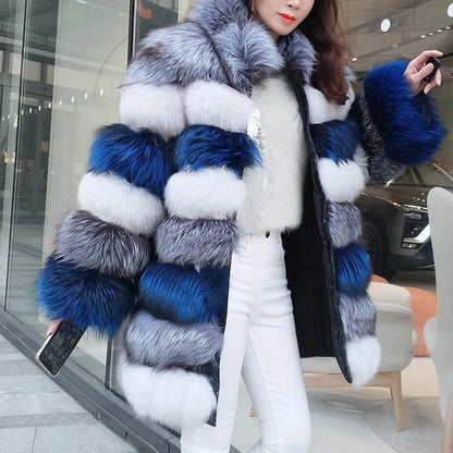 2025 Maomaokong Real Fur Coat Winter Women Silver Fox Fur Luxury Warm Thick Furry Fox Fur Coat Long Natural Fur Jackets
