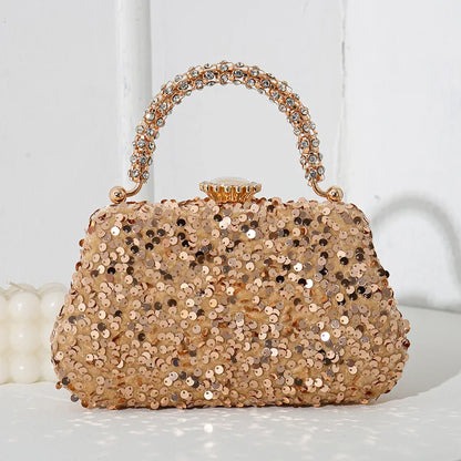 Luxury Women Shiny Sequins Evening Handbag Crystal Diamond Clutches Purse with Rhinestone Top Handle Lady Shoulder Messenger Bag - Kimlud