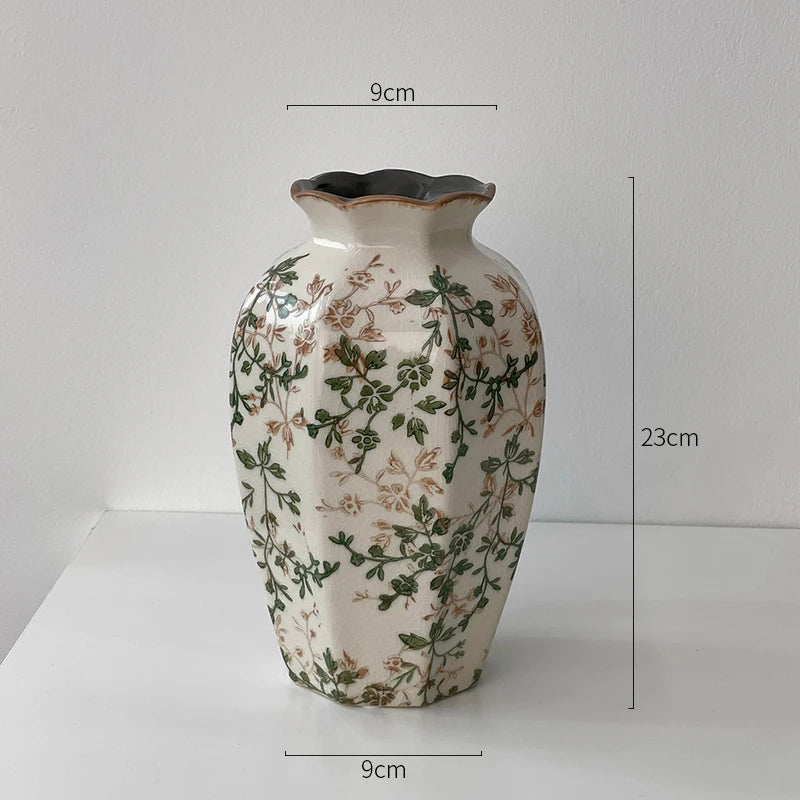 New Chinese pastoral green retro ceramic vase flower arrangement hydroponics living room dining table creative ornament