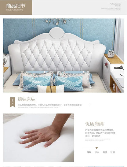 Headboard Storage Double Bed Queen Drawers King Size Smart Bed Luxury Princess Modern Letto Matrimoniale Bedroom...