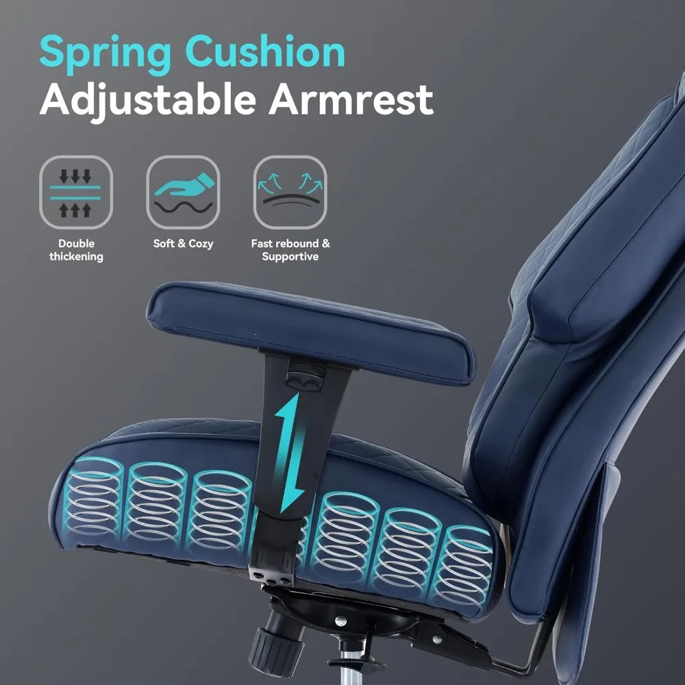 Ergonomic High-Back PU Leather Executive Chair with Footrest, Suitable for Big and Tall, Supports Up to 400lbs, Lumbar Support f