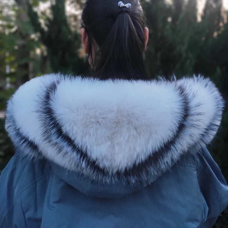 Super Large 100% Real Fox Fur Collar Hood Decor Fur Collar For Down Coat Women Winter Warm Fur Scarf Shawl Luxury