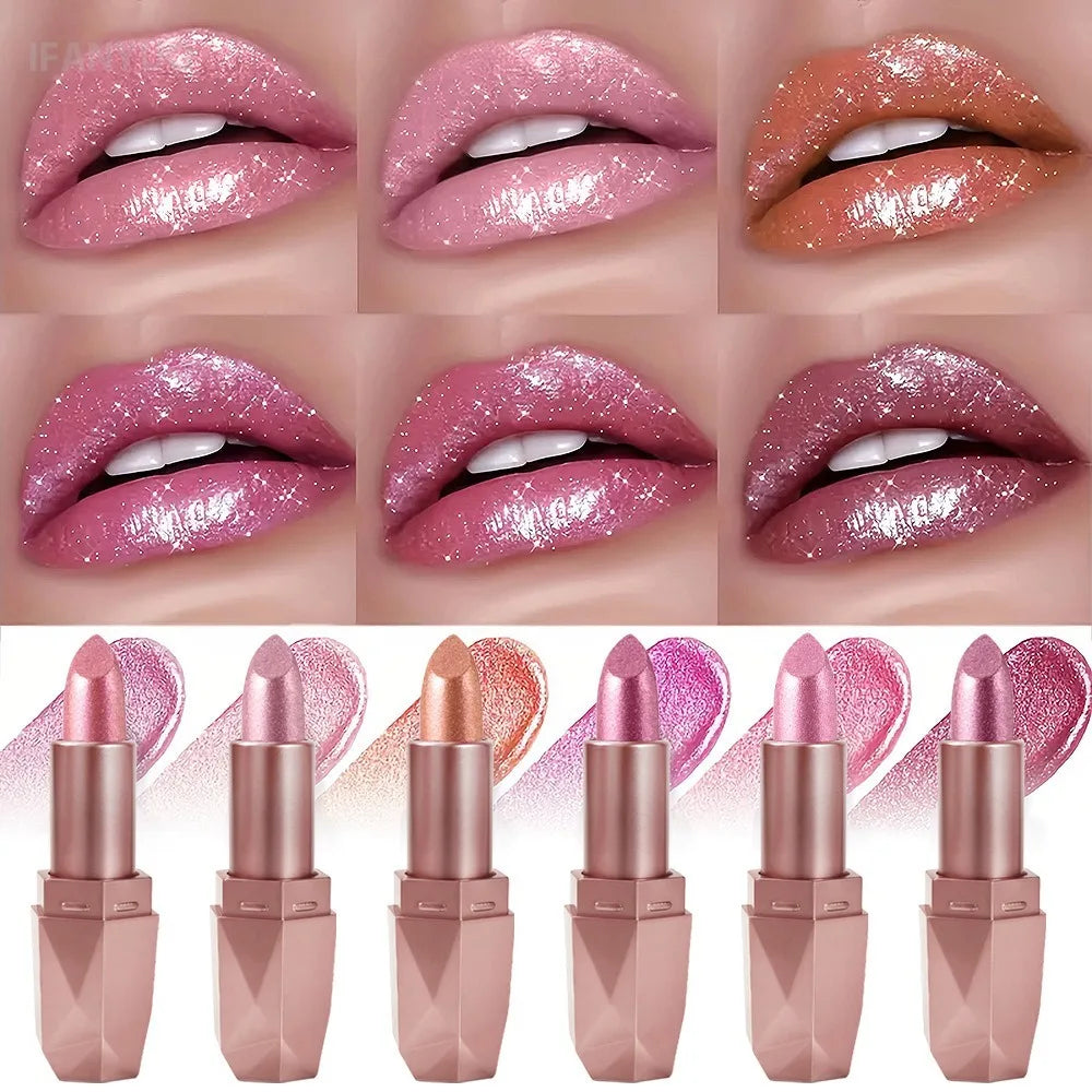 Dark Purple Diamond Metallic Glitter Lipstick Waterproof Long-Lasting Pearlescent Highly Pigmented Lip Tint Sparkling...
