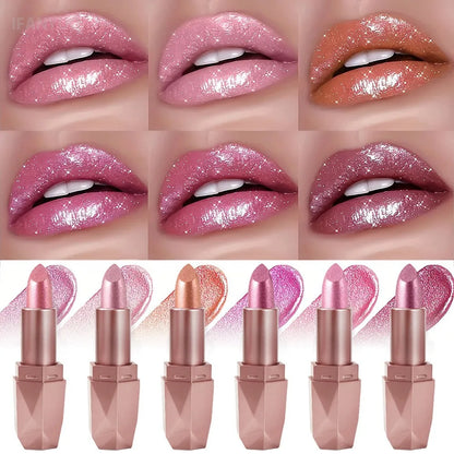 Dark Purple Diamond Metallic Glitter Lipstick Waterproof Long-Lasting Pearlescent Highly Pigmented Lip Tint Sparkling...