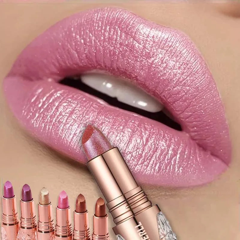 10 Colors 3 in 1 Pearlescent Lipstick Long Lasting Moisturizing Sparkling Quicksand Gold Lip Gloss Pearl Shimmer Sexy Lip Makeup - Kimlud